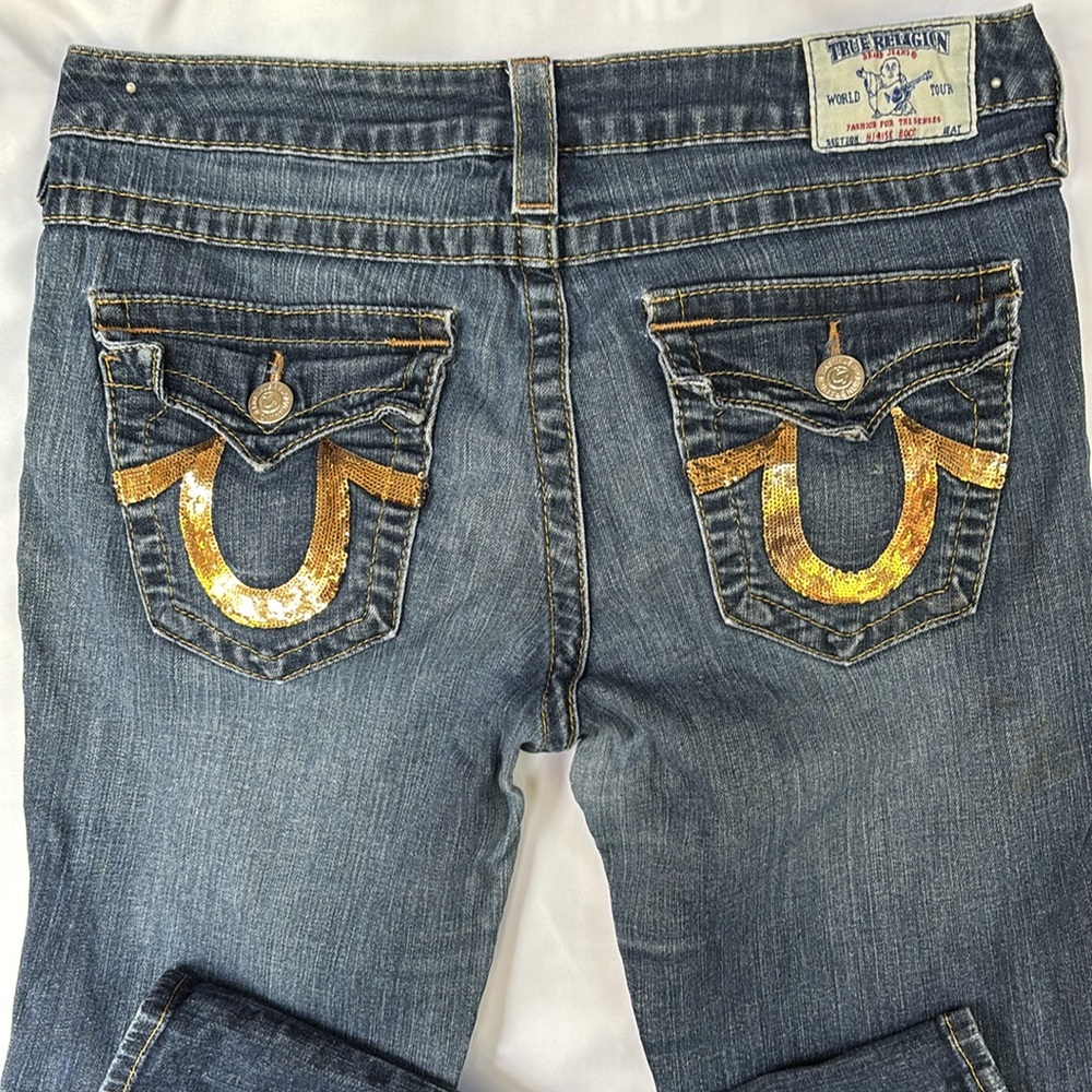 Gently Worn Authentic True Religion Women's Blue Jeans Gold Logo- Low Rise - 30 - Picture 3 of 14